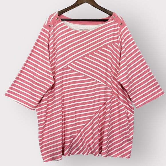 Woman Within Shirt Top Women 3X Pink Stripe Boat Neck Pullover‎ Thick Fabric Y50 - Picture 1 of 16